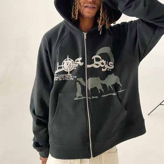 Damen nan Kapuzenjacke mit durchgehendem Reißverschluss und Rippenherz-Print Shop Nory