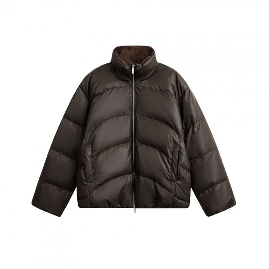 Damen Gekürzte wattierte Boxy‑Jacke mit hohem Stehkragen und Teddyfutter Shop Nory