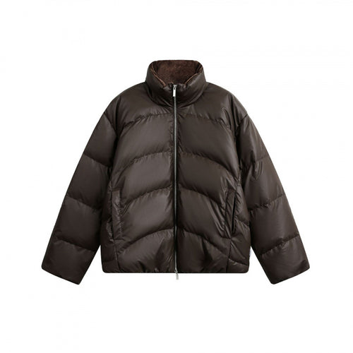 Damen Gekürzte wattierte Boxy‑Jacke mit hohem Stehkragen und Teddyfutter Shop Nory