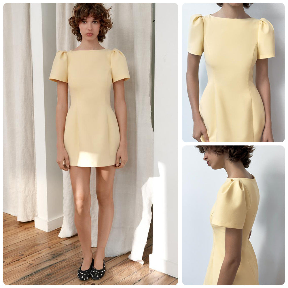 Damen Kurzes Abendkleid mit Puffärmeln und figurbetontem Schnitt Shopnory