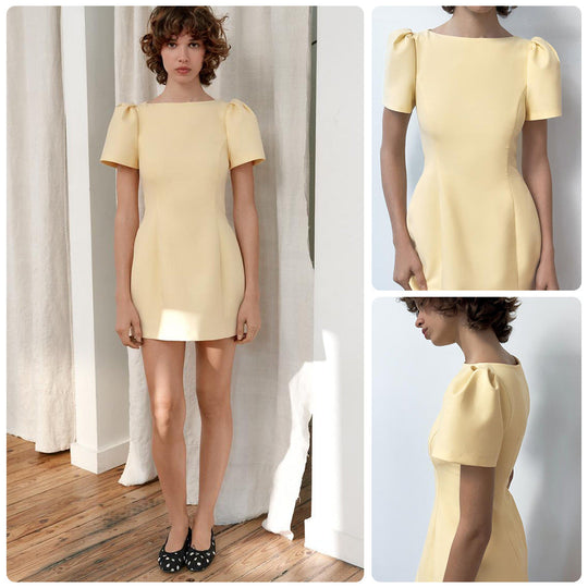 Damen Kurzes Abendkleid mit Puffärmeln und figurbetontem Schnitt Shopnory