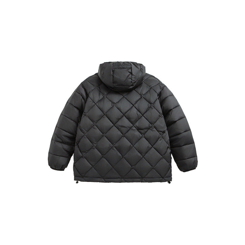 Unisex Boxy-Steppjacke mit Kapuze, Rautensteppung und Zwei-Wege-Reißverschluss Shop Nory