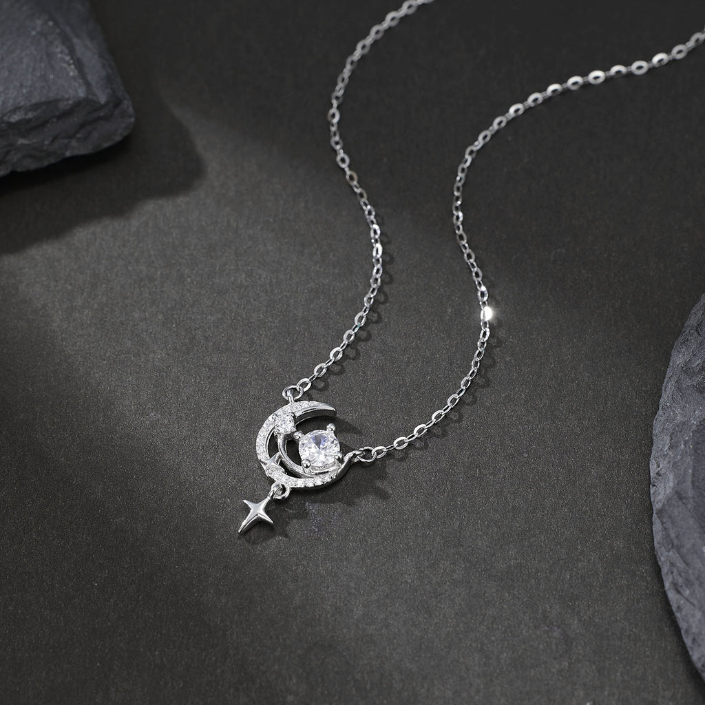 Damen Halskette mit elegantem Mond- und Sternenanhänger Shop Nory