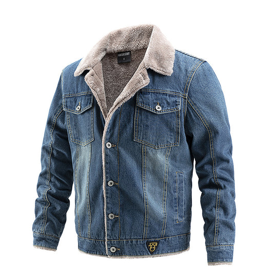 Herren Robuste Denim-Truckerjacke mit Sherpa-Futter und Teddykragen Shop Nory