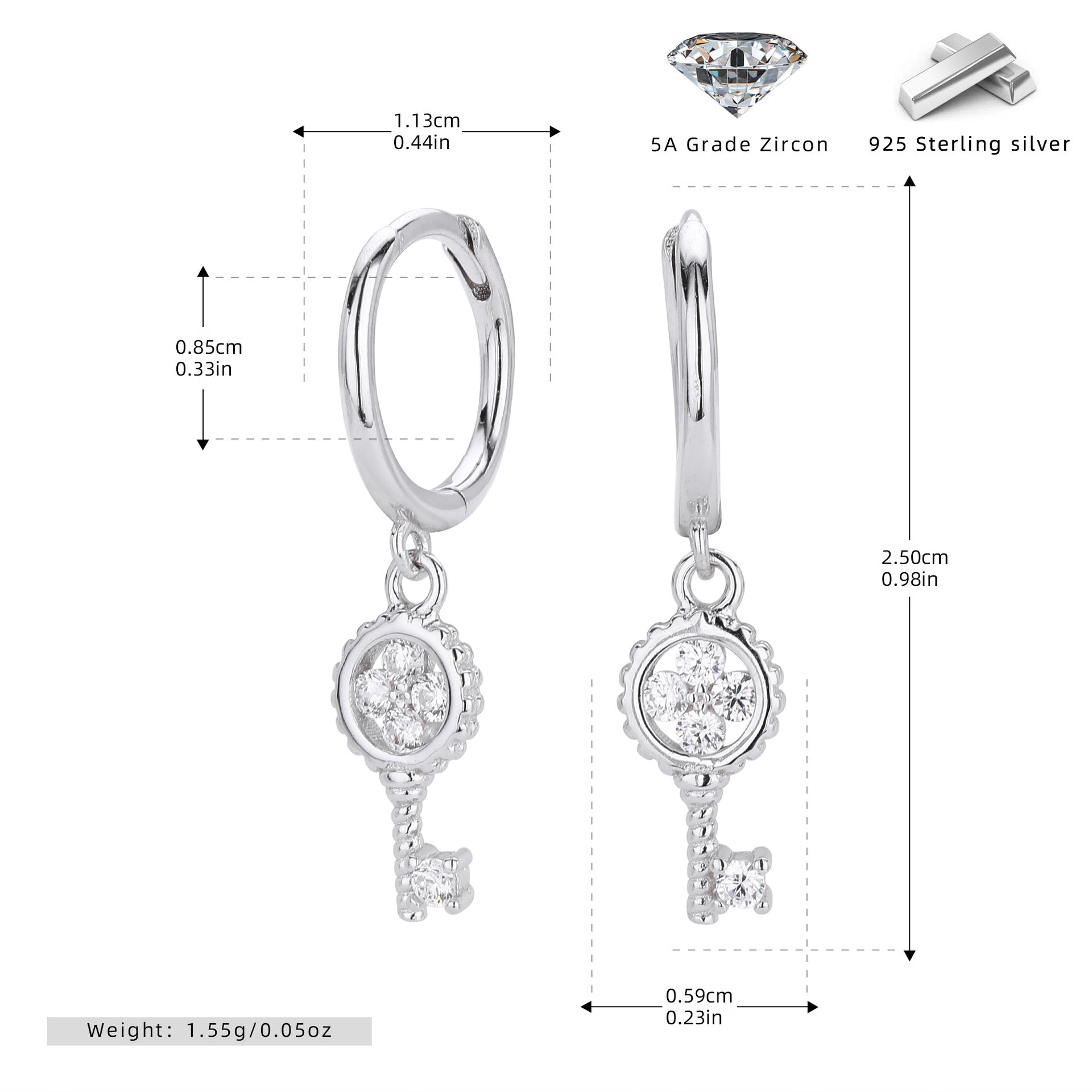Damen Ohrhänger mit stilvollem Schlüsselmotiv und funkelnden Zirkonen Shop Nory
