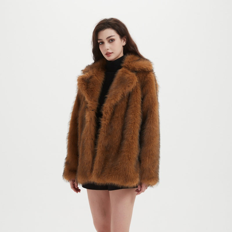Damen Boxy-Kurzmantel aus dichtem langfaserigem Kunstpelz mit offener Front Shop Nory