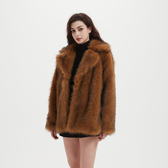 Damen Boxy-Kurzmantel aus dichtem langfaserigem Kunstpelz mit offener Front Shop Nory