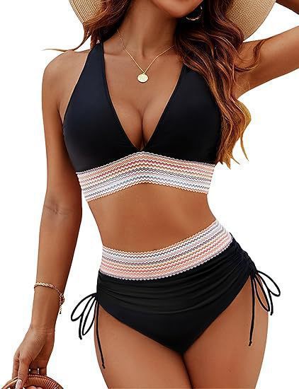 Damen Bikini-Set mit hoch tailliertem Slip und sportlichen Akzenten