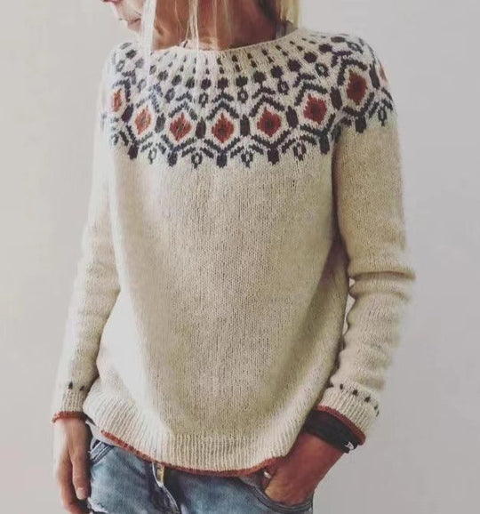 Damen nan gemusterter Norwegerstrickpullover mit weitem Rundhalsausschnitt und lässigem Oversize-Schnitt Shop Nory