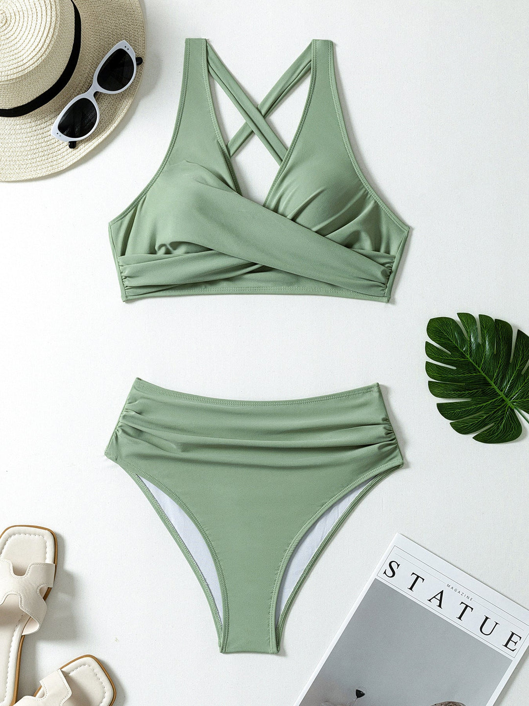 Damen Hoch geschnittener Bikini mit Wickeldetail