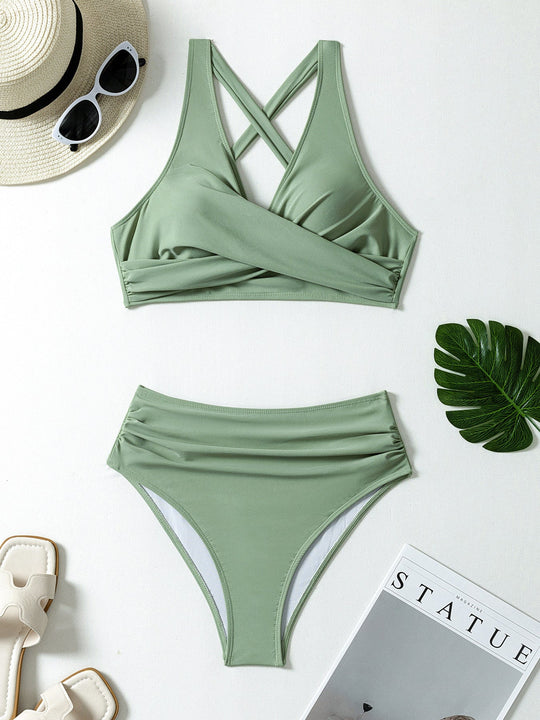 Damen Hoch geschnittener Bikini mit Wickeldetail