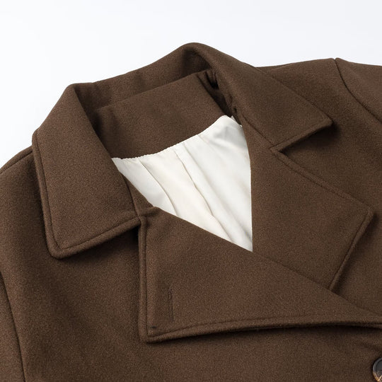 Damen Kurz Doppelreihiger Wollmix-Peacoat mit weitem Revers Shop Nory
