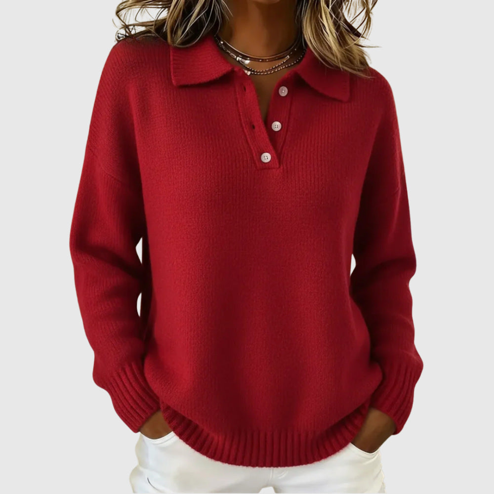 Damen Sportiver Strickpullover mit Henley-Kragen