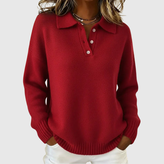 Damen Sportiver Strickpullover mit Henley-Kragen