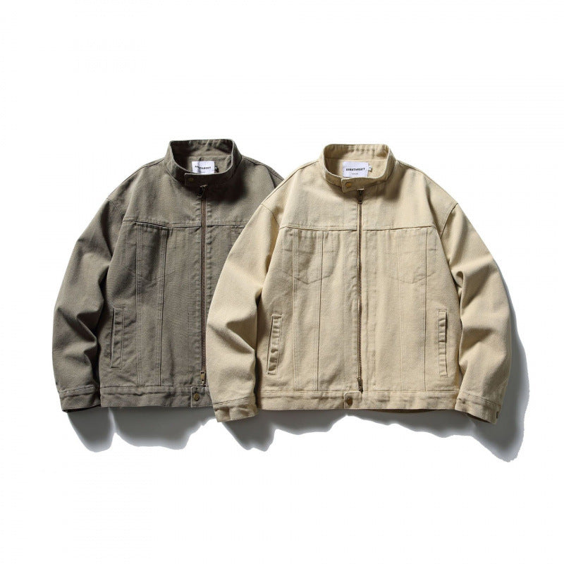 Herren Boxy Canvas-Jacke mit Stehkragen, Reißverschluss und Nahtpaneelen Shop Nory