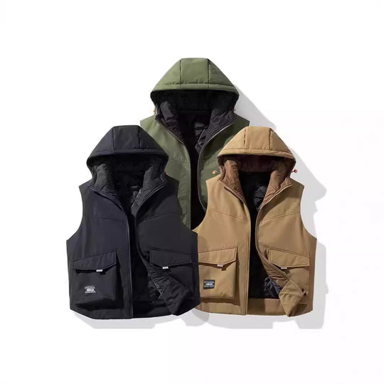 Herren Gefütterte Kapuzen-Utility‑Weste mit Multifunktions‑Taschen und winddichter Außenlage Shop Nory
