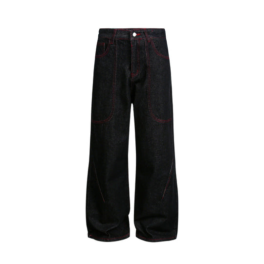 Damen weite Cropped-Denimhose mit hoher Taille und Kontrastnähten Shop Nory