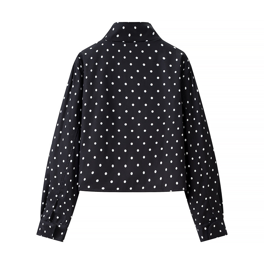Damen Gepunktete Kurzjacke mit Stehkragen und verdeckter Druckknopfleiste Shop Nory
