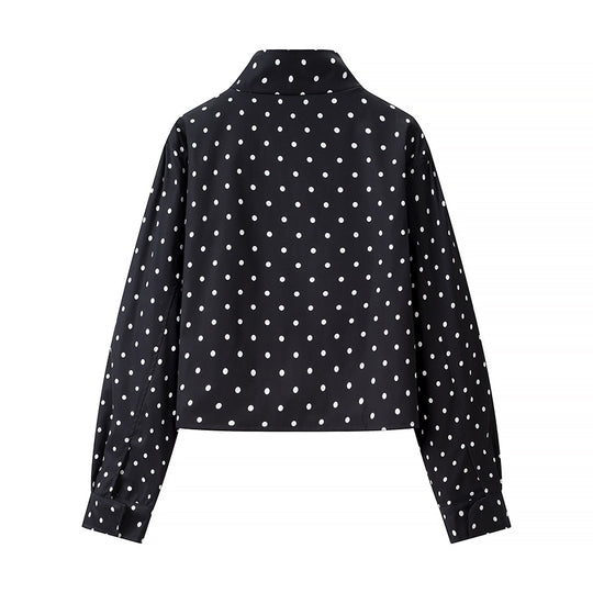 Damen Gepunktete Kurzjacke mit Stehkragen und verdeckter Druckknopfleiste Shop Nory
