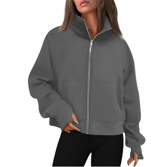 Damen bequeme Sweatjacke mit hohem Kragen