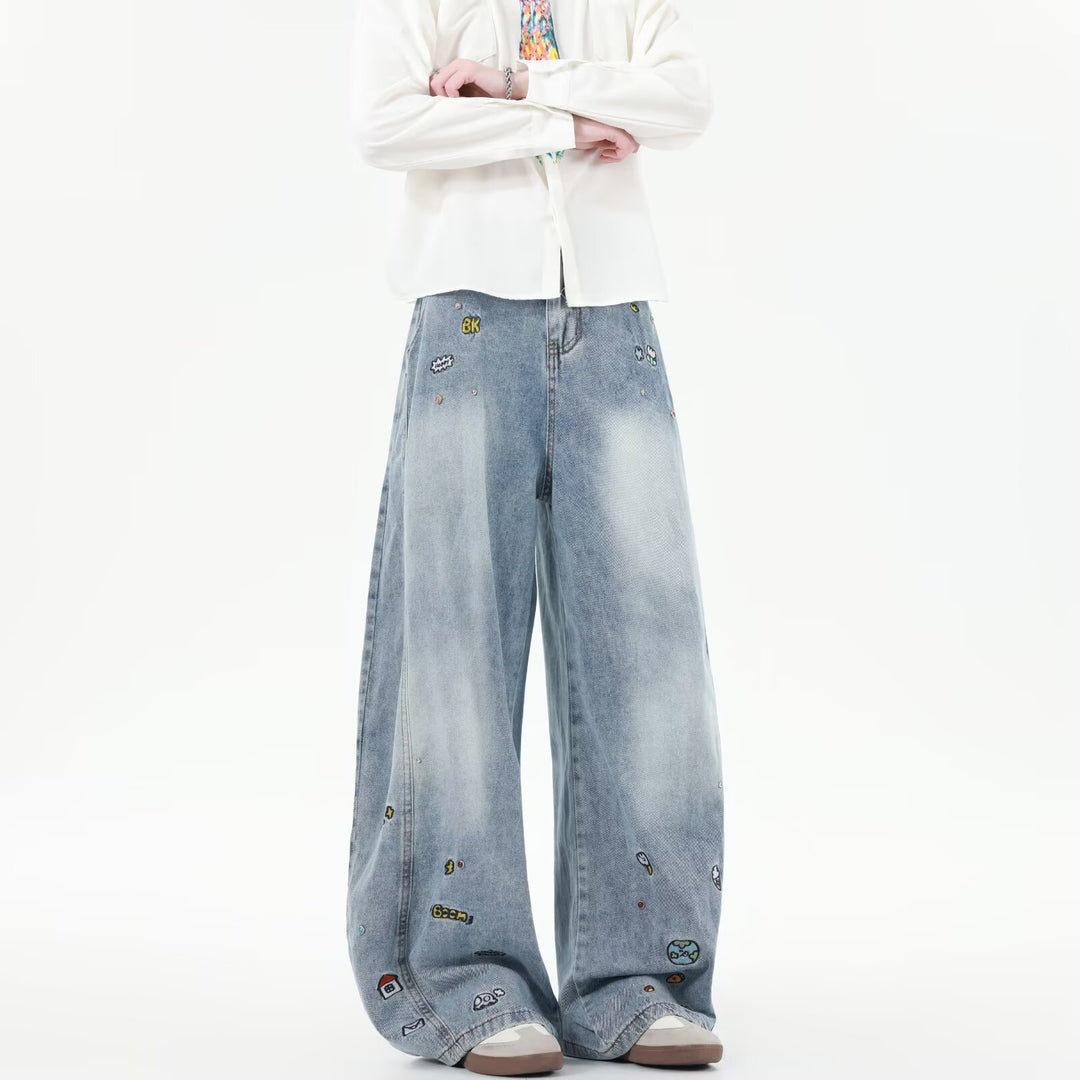 Herren Extraweite Baggy-Jeans mit verspielten Stickereien und weitem Bein Shop Nory