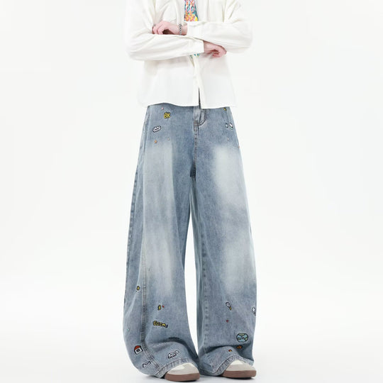 Herren Extraweite Baggy-Jeans mit verspielten Stickereien und weitem Bein Shop Nory