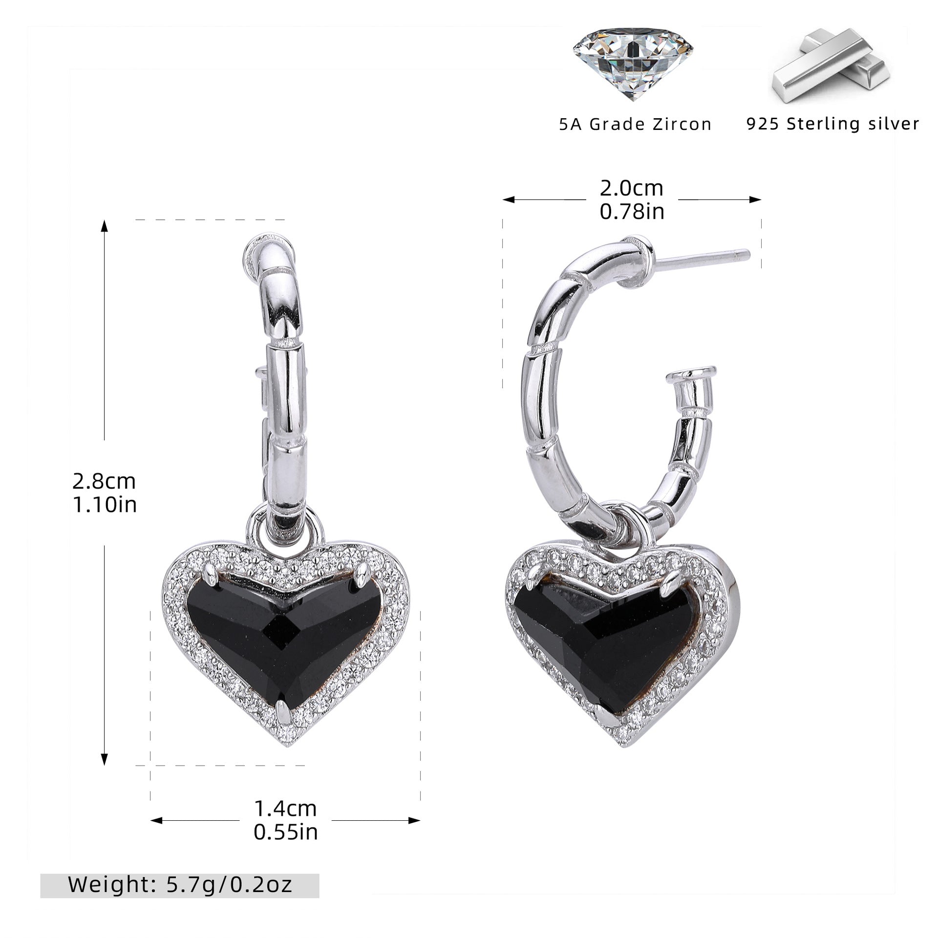 Damen Creolen mit herzförmigem Zirkon-Anhänger und goldfarbener Beschichtung Shop Nory
