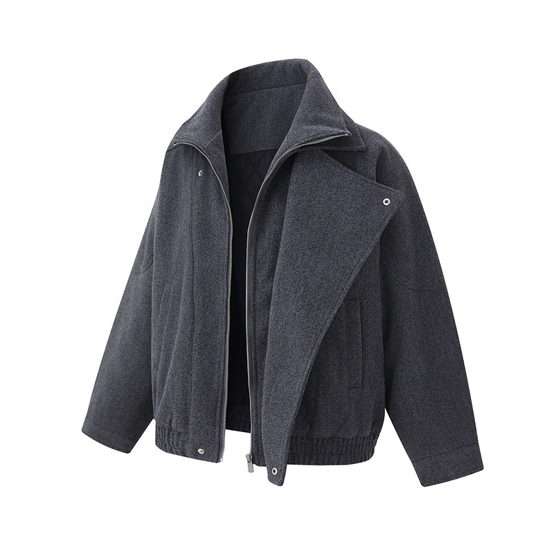 Herren Boxy Wollmix-Blousonjacke mit asymmetrischem Doppelverschluss und hohem Stehkragen Shop Nory