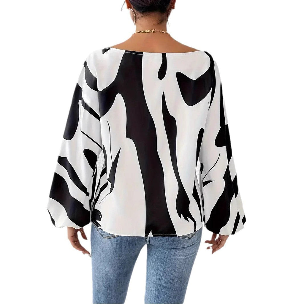 Damen Satin-Bluse mit asymmetrischem Schnitt und auffälligem Print
