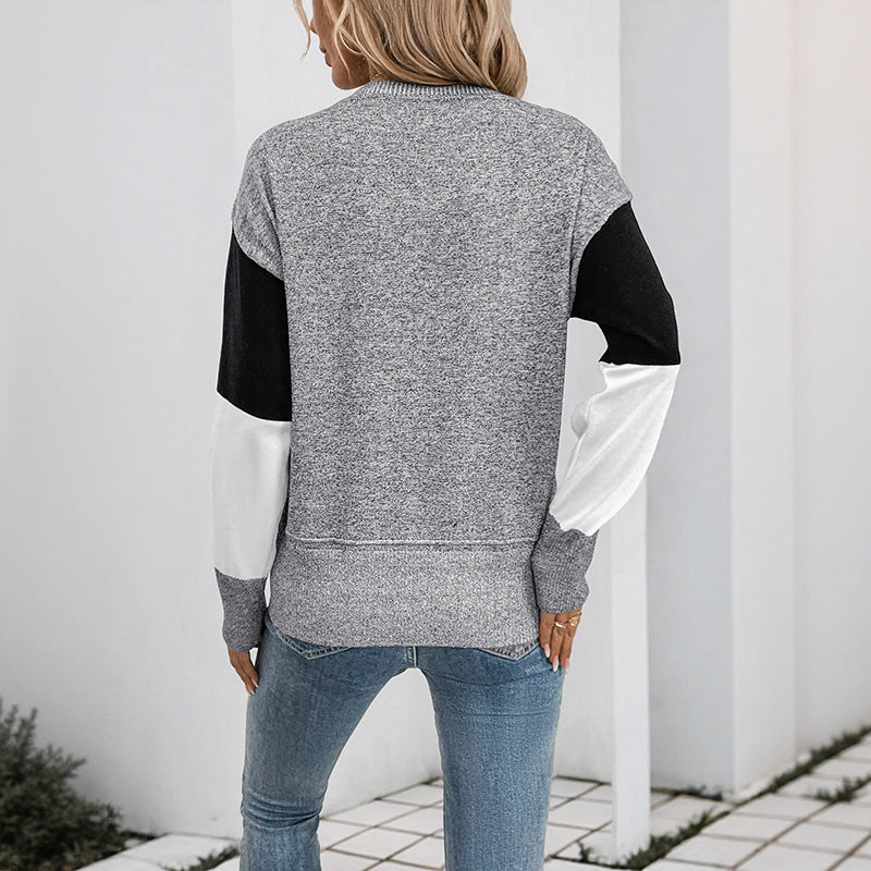 Damen Blockmuster-Strickpullover mit Rundhalsausschnitt und legerer Passform Shop Nory