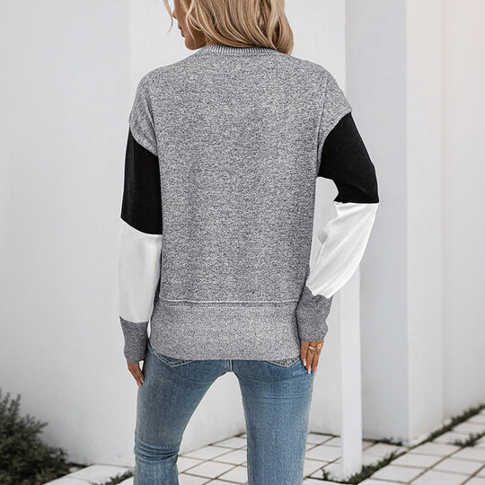 Damen Blockmuster-Strickpullover mit Rundhalsausschnitt und legerer Passform Shop Nory