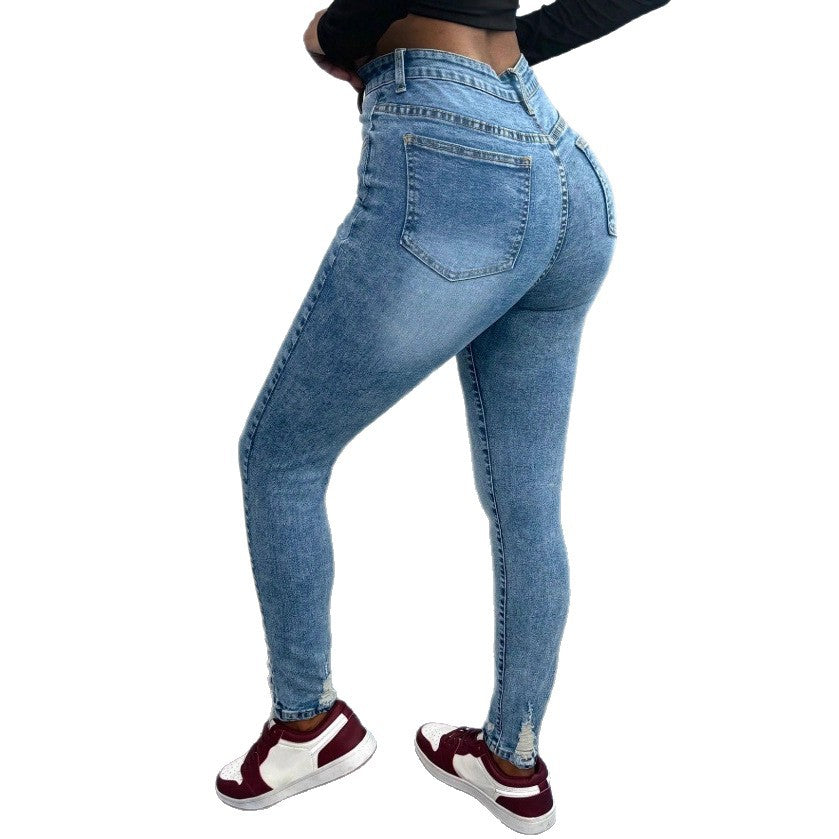 Damen hochtaillierte Sculpting-Skinny-Jeans mit sichtbarer Zierknopfleiste und knöchellanger sculptender Passform Shop Nory