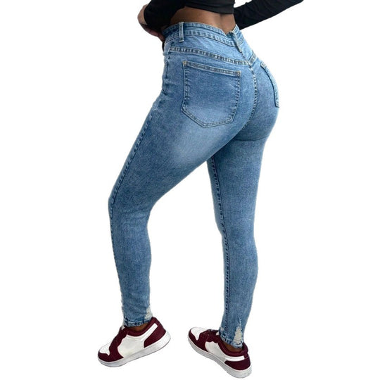 Damen hochtaillierte Sculpting-Skinny-Jeans mit sichtbarer Zierknopfleiste und knöchellanger sculptender Passform Shop Nory