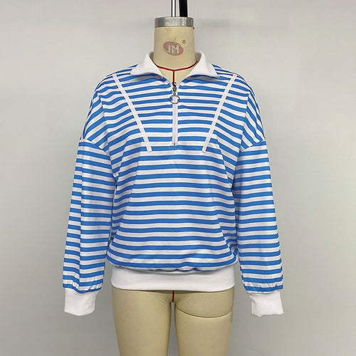 Damen Lässiger Streifenpullover mit Reißverschluss Shop Nory