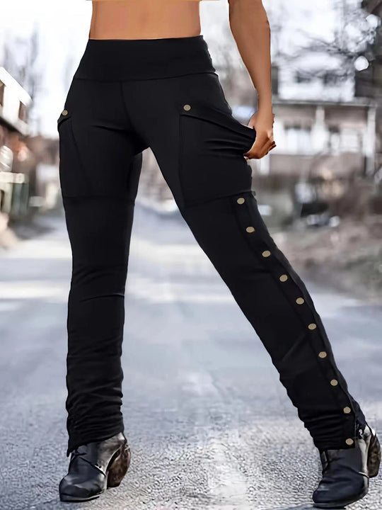 Damen High‑Waist Cargo‑Leggings mit Druckknopf‑Detail und schlankem Bein Shop Nory