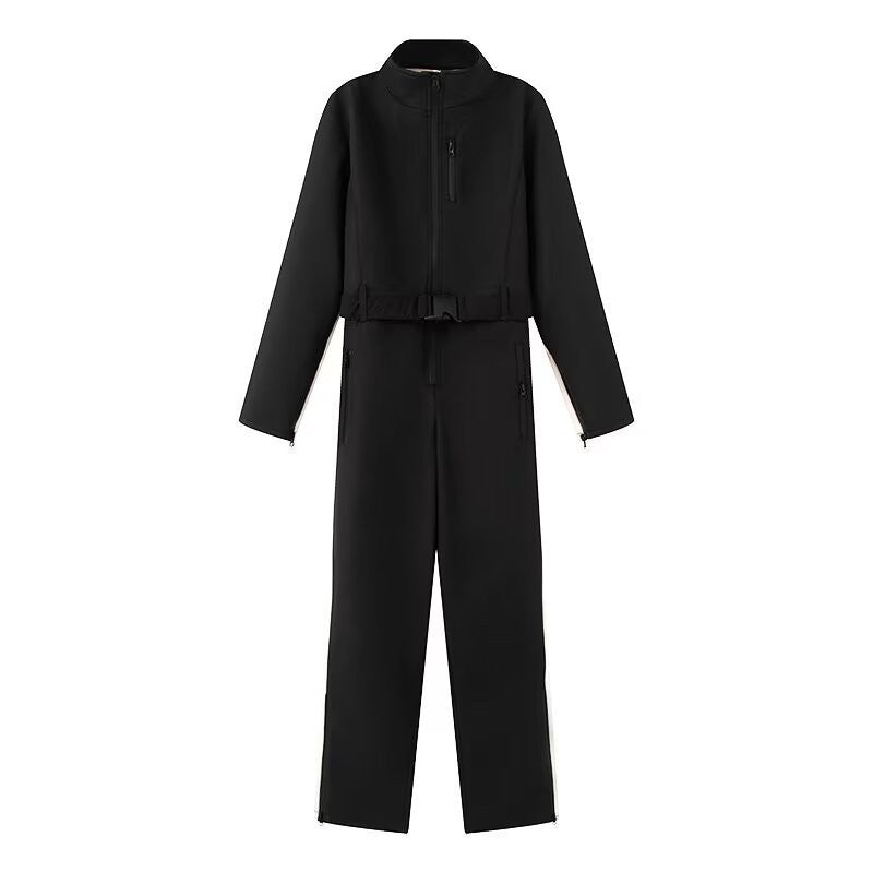 Damen Utility-Overall mit hohem Kragen, funktionalen Reißverschlüssen und Taillengürtel Shop Nory