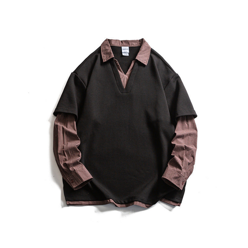 Herren Lagenlook-Pullover mit integriertem Karo-Hemdkragen und eingesetzten Hemdärmeln Shop Nory