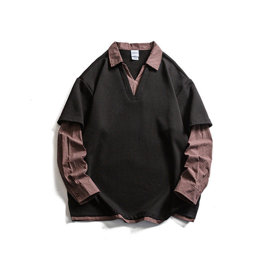 Herren Lagenlook-Pullover mit integriertem Karo-Hemdkragen und eingesetzten Hemdärmeln Shop Nory