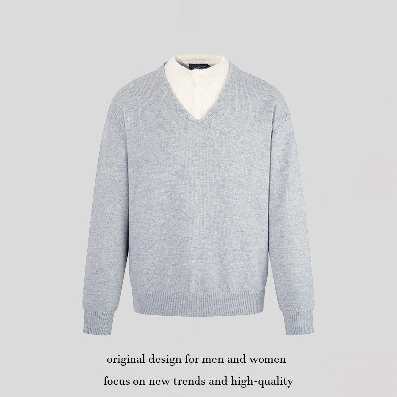 Herren Feiner V-Ausschnitt-Pullover mit Lagenoptik und Stehkragen-Innenteil Shop Nory