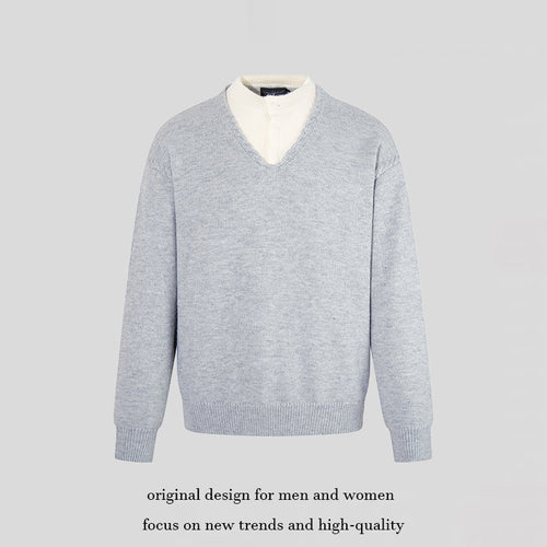 Herren Feiner V-Ausschnitt-Pullover mit Lagenoptik und Stehkragen-Innenteil Shop Nory