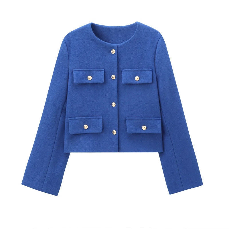 Damen Modische Kurzjacke mit dekorativen Knöpfen und praktischen Taschen