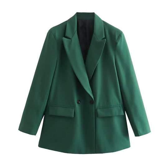 Damen Doppelreihiger Longblazer mit weitem Schalkragen und Pattentaschen Shop Nory