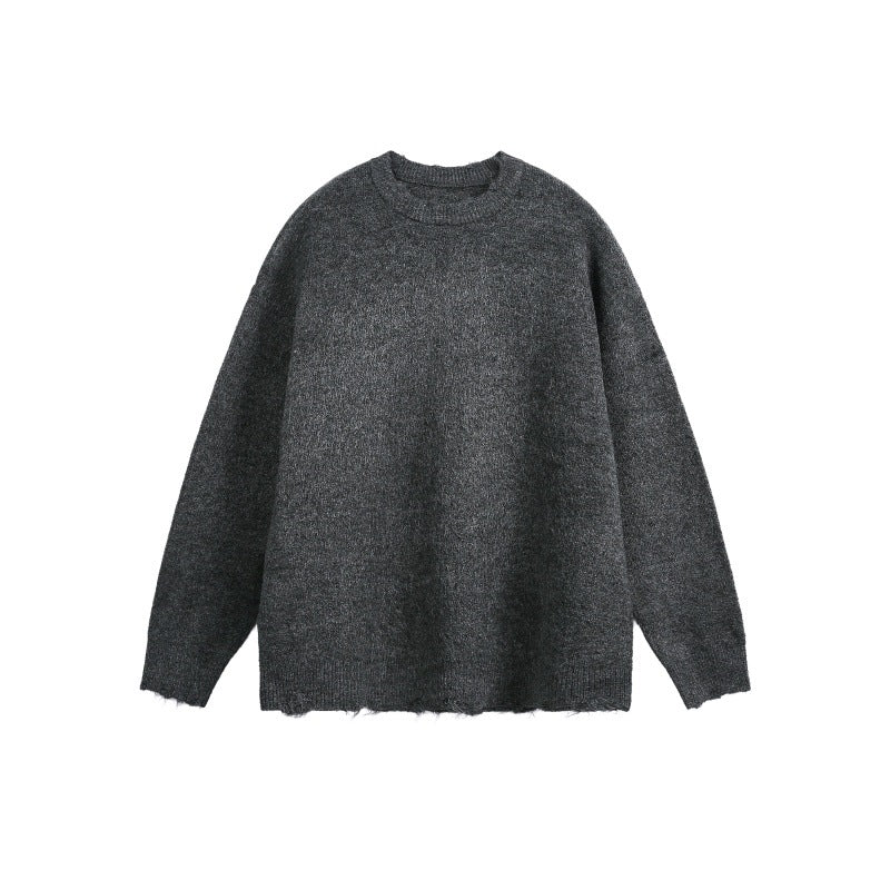 Unisex Oversize Grobstrickpullover mit Rundhalsausschnitt und ausgefranstem Saum Shop Nory