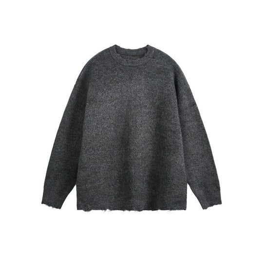 Unisex Oversize Grobstrickpullover mit Rundhalsausschnitt und ausgefranstem Saum Shop Nory