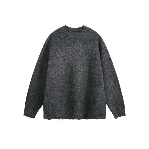 Unisex Oversize Grobstrickpullover mit Rundhalsausschnitt und ausgefranstem Saum Shop Nory
