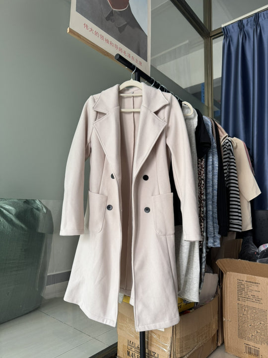 Damen Midilanger Doppelreihiger Wollmix-Mantel mit figurbetonter Taille und Pattentaschen Shop Nory