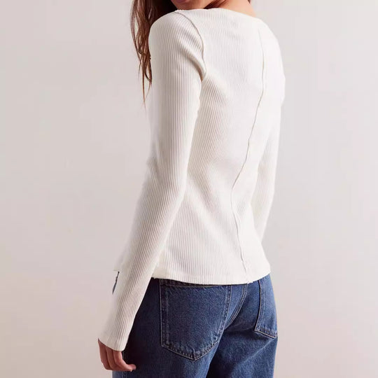 Damen gerippte taillenbetonte Knopf-Strickjacke mit Rundhals Shop Nory