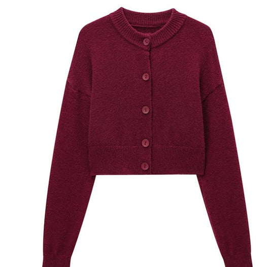 Damen Kurze Strickjacke mit Knopfleiste und Elegantem Rundhalsausschnitt Shopnory