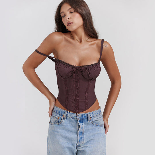 Damen Bustier-Oberteil mit eleganten Rüschen und verstellbaren Trägern