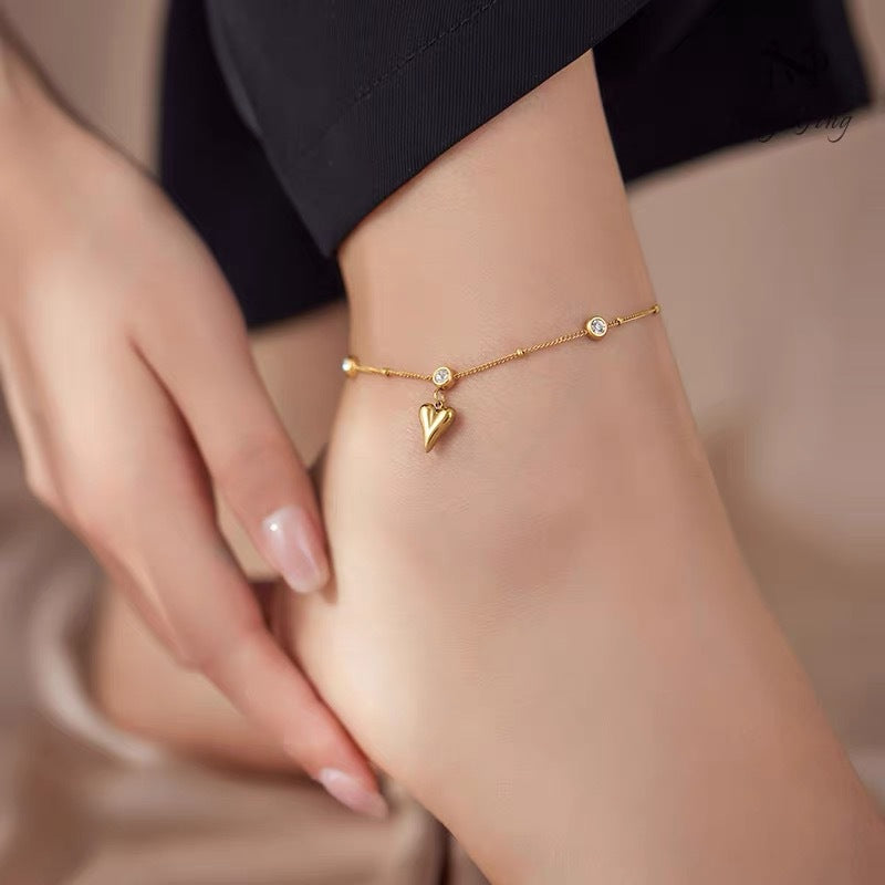 Damen Zierliches Herz Charm Fußkettchen Shop Nory